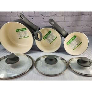 Set NEW Greenlife Healthy Nonstick Ceramic Cookware Dutch Oven & 2 Sauce Pans Li